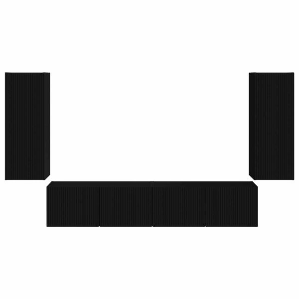 Комплект за стена на телевизор 4 pcs Черно Инженерно дърво