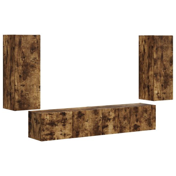 Комплект за стена на телевизор 4 pcs Димян дъб Инженерно дърво