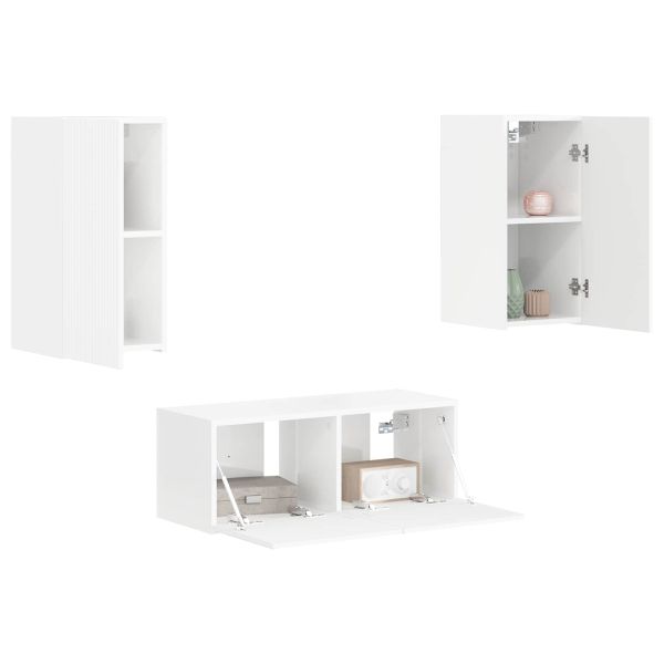 Комплект ТВ шкаф 2 pcs Лъскаво бяло Инженерно дърво