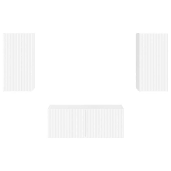 Комплект ТВ шкаф 2 pcs Лъскаво бяло Инженерно дърво