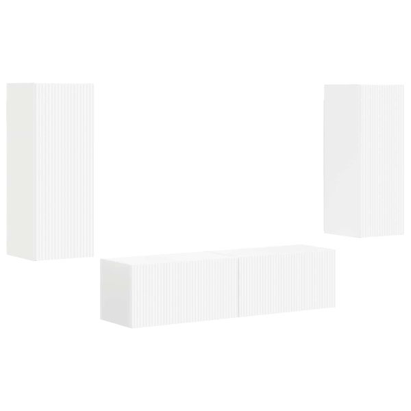 Комплект ТВ шкаф Монтиране на стена 2 pcs Бяло Инженерно дърво