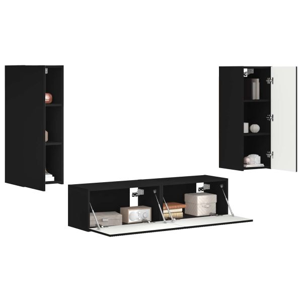 Комплект ТВ шкаф Монтиране на стена 2 pcs Черно Инженерно дърво