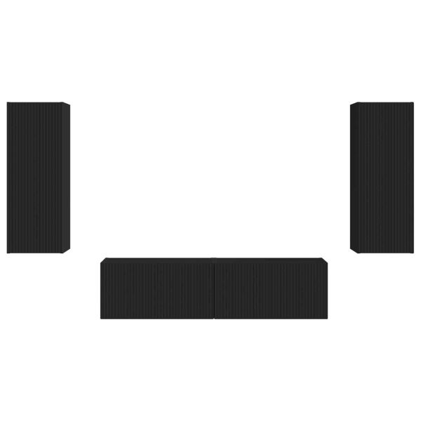 Комплект ТВ шкаф Монтиране на стена 2 pcs Черно Инженерно дърво