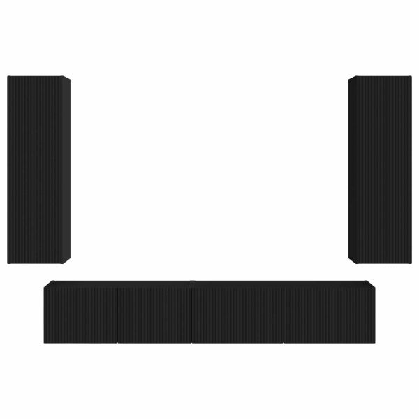 Комплект ТВ шкаф Монтиране на стена 3 pcs Черно Инженерно дърво