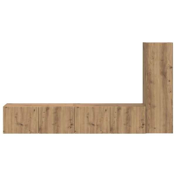 Комплект ТВ шкаф Монтиране на стена 2 pcs Дъб Инженерно дърво