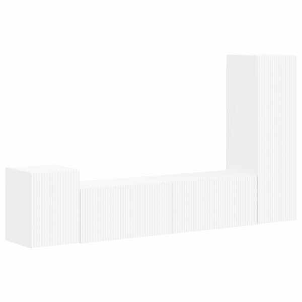 Комплект ТВ шкаф Монтиране на стена 4 pcs Бяло Инженерно дърво