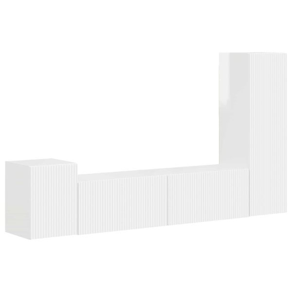 Комплект ТВ шкаф 4 pcs Лъскаво бяло Инженерно дърво