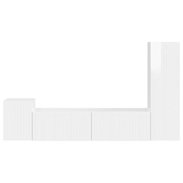 Комплект ТВ шкаф 4 pcs Лъскаво бяло Инженерно дърво