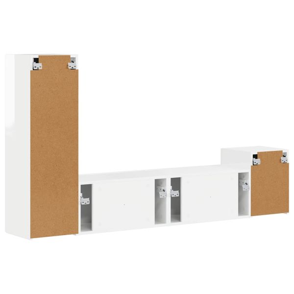 Комплект ТВ шкаф 4 pcs Лъскаво бяло Инженерно дърво