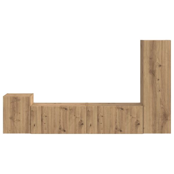 Комплект ТВ шкаф Монтиране на стена 4 pcs Дъб Инженерно дърво
