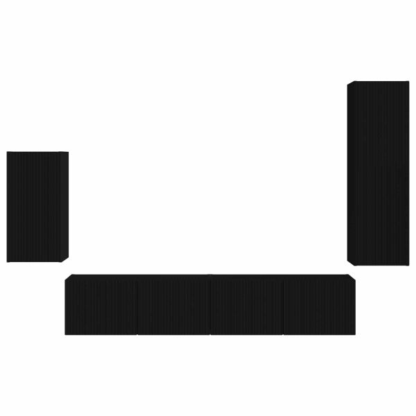 Комплект ТВ шкаф Монтиране на стена 4 pcs Черно Инженерно дърво