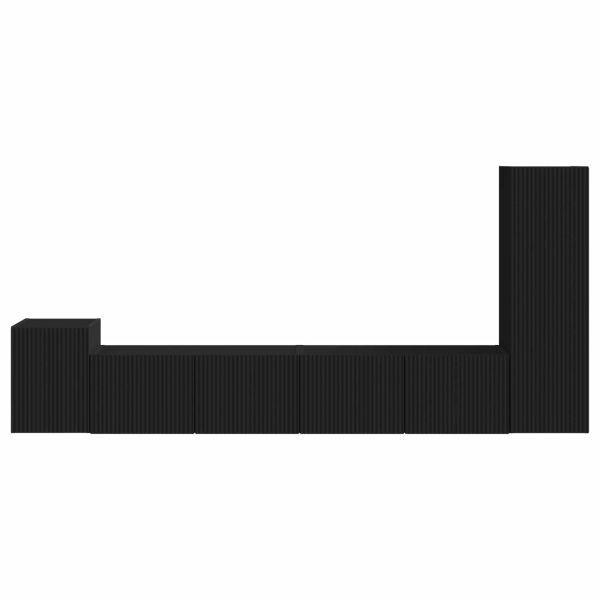 Комплект ТВ шкаф Монтиране на стена 3 pcs Черно Инженерно дърво