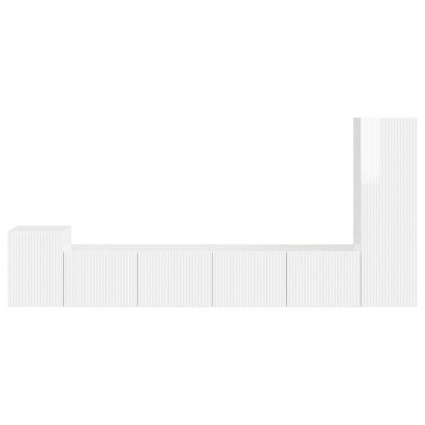 Комплект ТВ шкаф 3 pcs Лъскаво бяло Инженерно дърво