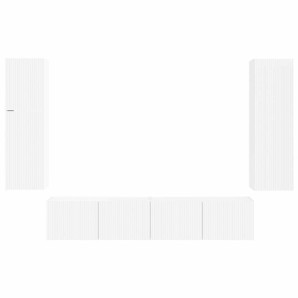 Комплект ТВ шкаф Монтиране на стена 4 pcs Бяло Инженерно дърво