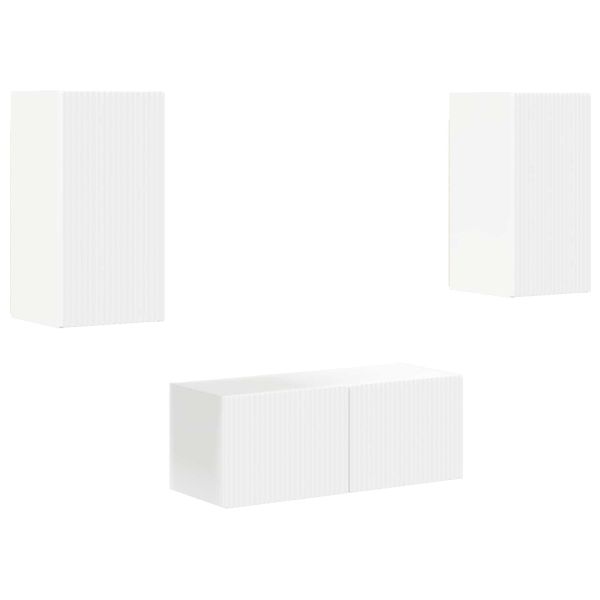 Комплект ТВ шкаф Монтиране на стена 6 pcs Бяло Инженерно дърво