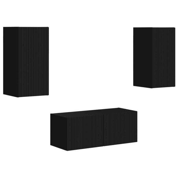 Комплект ТВ шкаф Монтиране на стена 6 pcs Черно Инженерно дърво