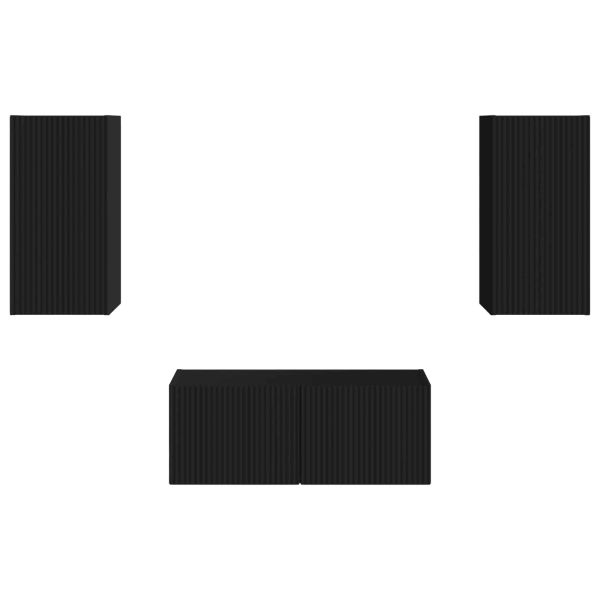 Комплект ТВ шкаф Монтиране на стена 6 pcs Черно Инженерно дърво