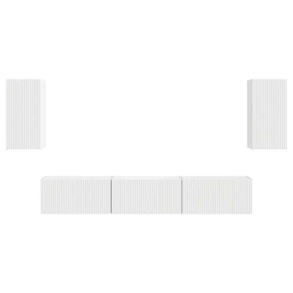 Комплект ТВ шкаф Монтиране на стена 3 pcs Бяло Инженерно дърво