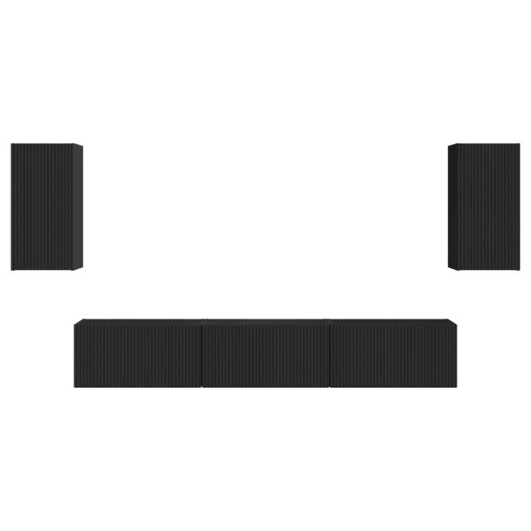 Комплект ТВ шкаф Монтиране на стена 3 pcs Черно Инженерно дърво