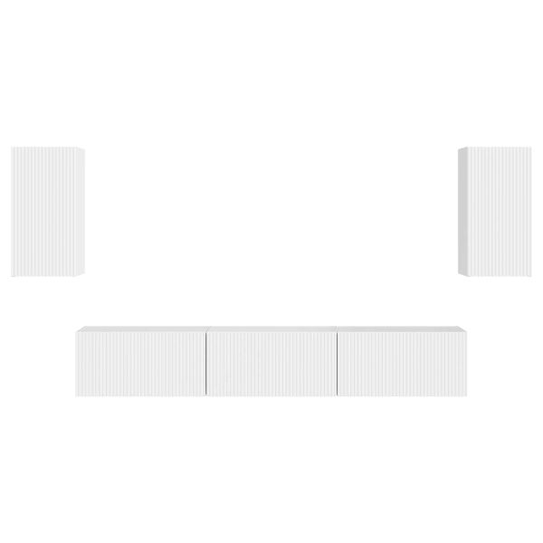 Комплект ТВ шкаф 3 pcs Лъскаво бяло Инженерно дърво