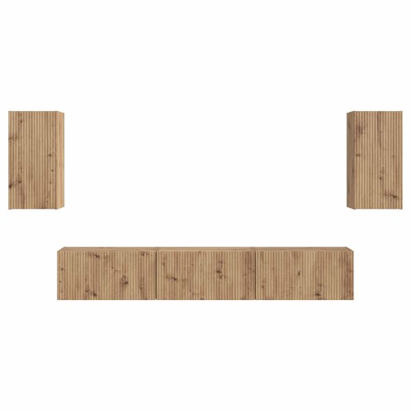 Комплект ТВ шкаф Монтиране на стена 3 pcs Дъб Инженерно дърво