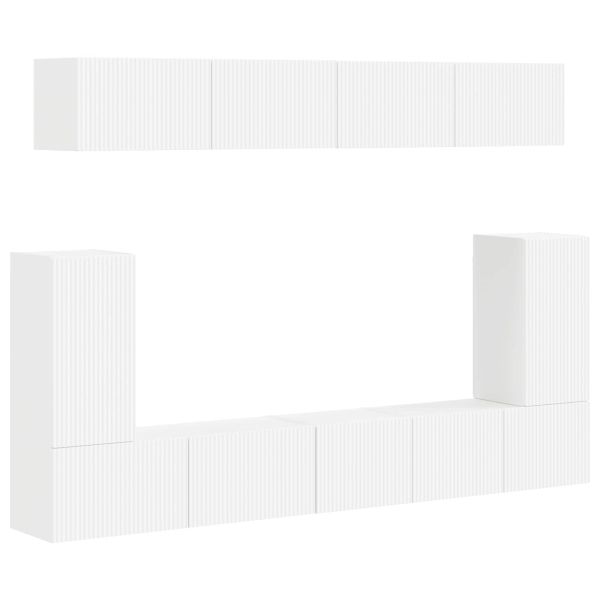 Комплект ТВ шкаф Монтиране на стена 5 pcs Бяло Инженерно дърво