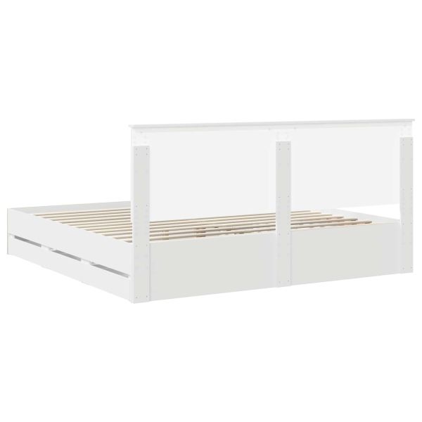 Рамка за легло с чекмедже Бяло 200 x 200 cm Инженерна дървесина