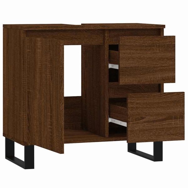 Шкаф за баня, кафяв дъб, 65x33x60 см, инженерно дърво