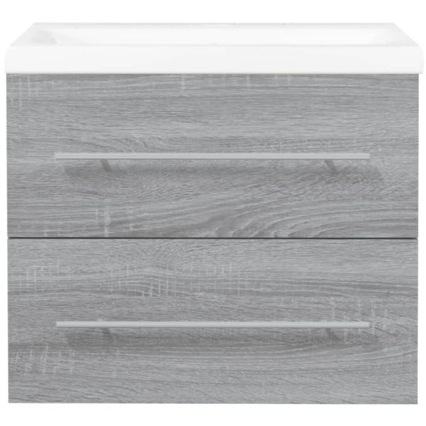 Шкаф за мивка с вградена мивка, сив сонома, инженерно дърво