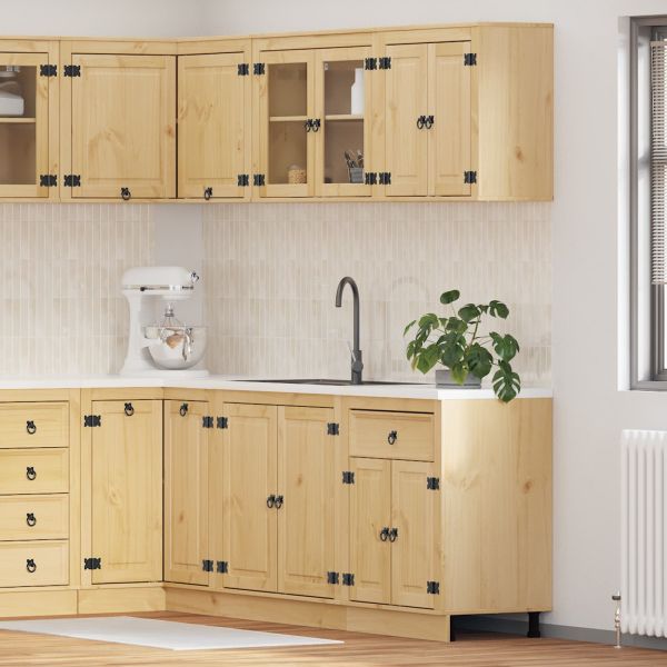 За шкафове с рафт с врата 4 pcs Меден Солидно борово дърво