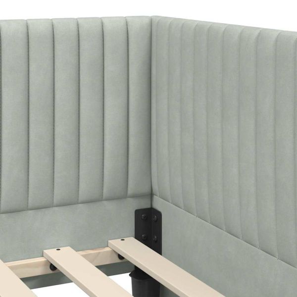 Ъглова рамка за легло с матрак 2 pcs Светлосиво Кадифе