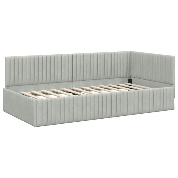 Ъглова рамка за легло с матрак 2 pcs Светлосиво Кадифе