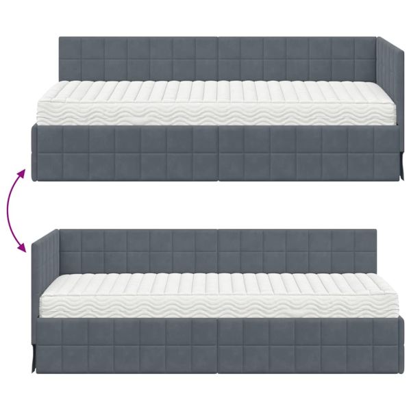 Ъглова рамка за легло с матрак с таблото 2 pcs Сив Кадифе