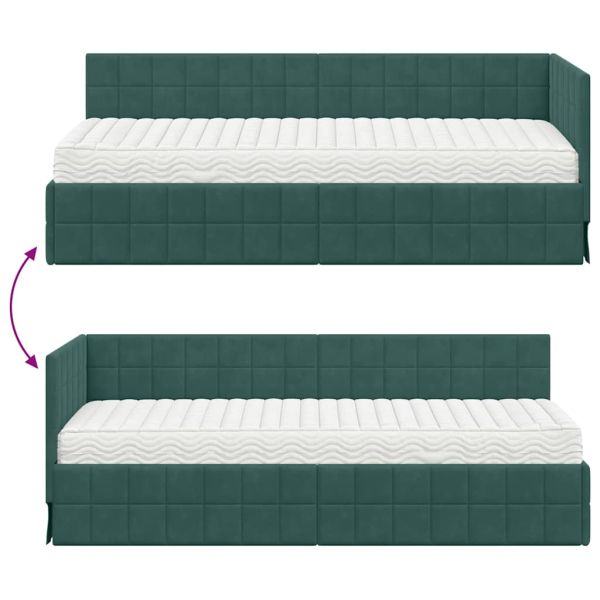 Ъглова рамка за легло с матрак с таблото 2 pcs Зелен Кадифе