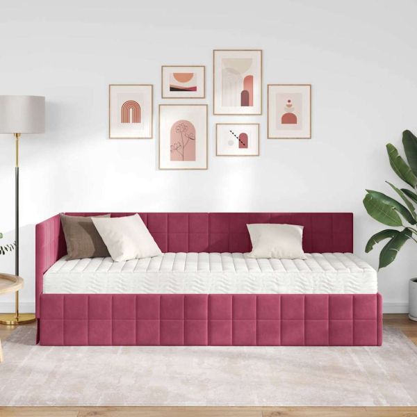 Ъглова рамка за легло с матрак с таблото 2 pcs Зелен Кадифе