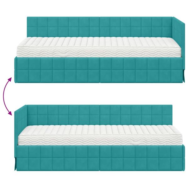 Ъглова рамка за легло с матрак с таблото 2 pcs Тюркоаз Кадифе