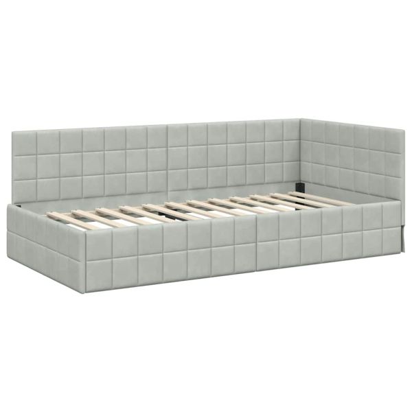 Ъглова рамка за легло с матрак 2 pcs Светлосиво Кадифе