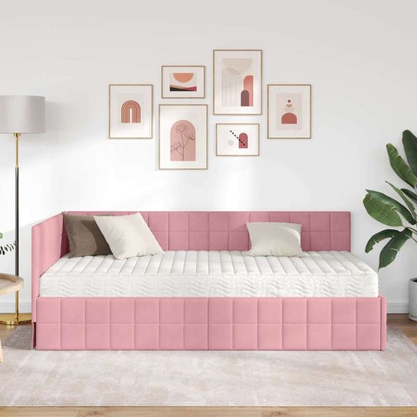 Ъглова рамка за легло с матрак с таблото 2 pcs Сив Кадифе