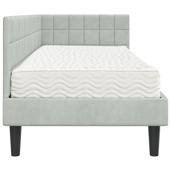 Ъглова рамка за легло с матрак 2 pcs Светлосиво Кадифе