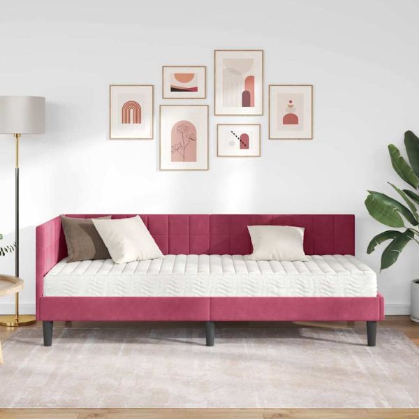 Ъглова рамка за легло с матрак с таблото 2 pcs Зелен Кадифе