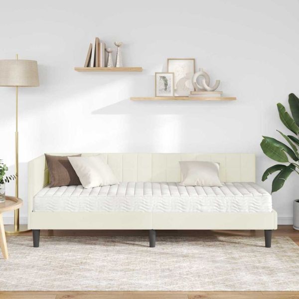 Ъглова рамка за легло с матрак с таблото 2 pcs Крем Кадифе