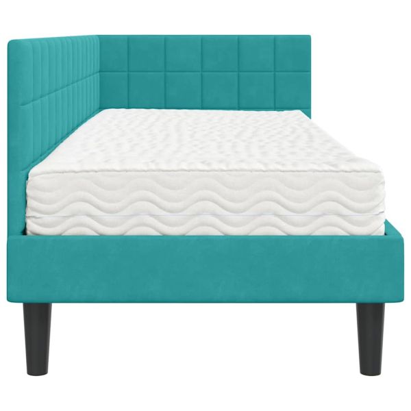 Ъглова рамка за легло с матрак с таблото 2 pcs Тюркоаз Кадифе