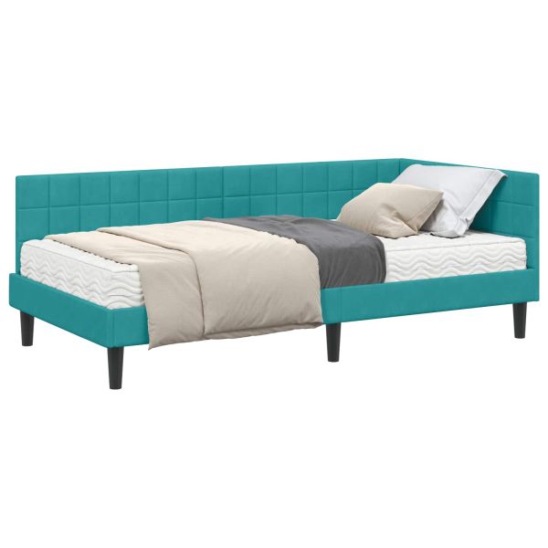 Ъглова рамка за легло с матрак Тюркоаз 90 x 190 cm Кадифе