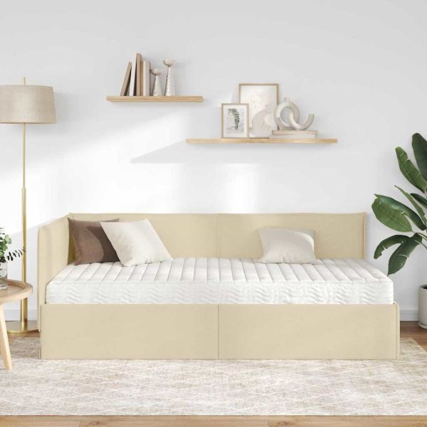 Ъглова рамка за легло с матрак с таблото 2 pcs Крем Кадифе