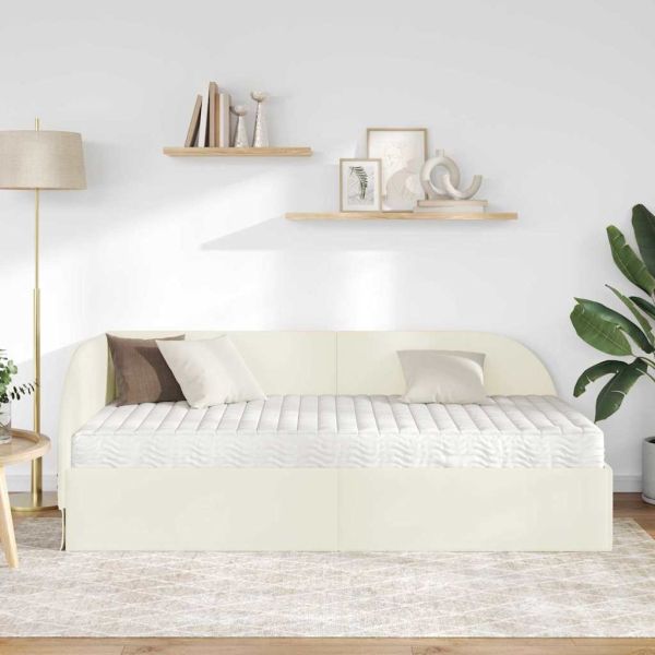 Ъглова рамка за легло с матрак с таблото 2 pcs Крем Кадифе