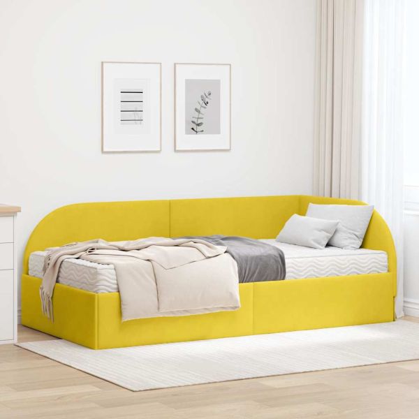 Ъглова рамка за легло с матрак с таблото 2 pcs Жълто Кадифе