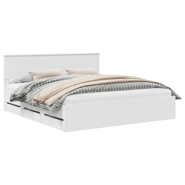 Рамка за легло с чекмедже Бяло 200 x 200 cm Инженерна дървесина