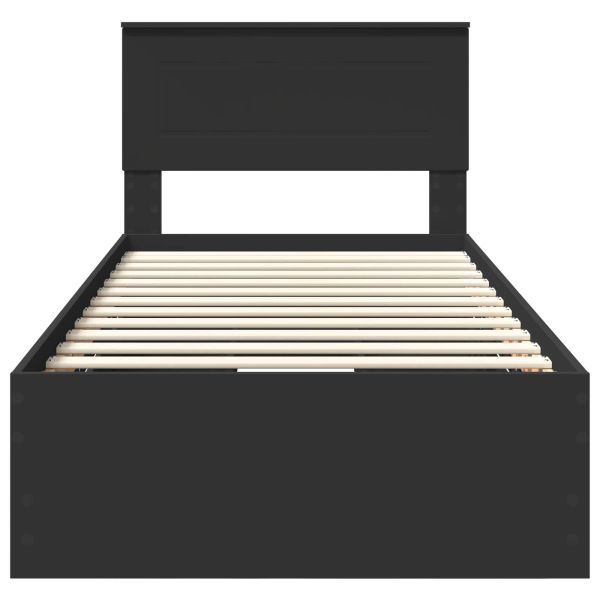 Рамка за легло с чекмедже Черно 75 x 190 cm Инженерна дървесина