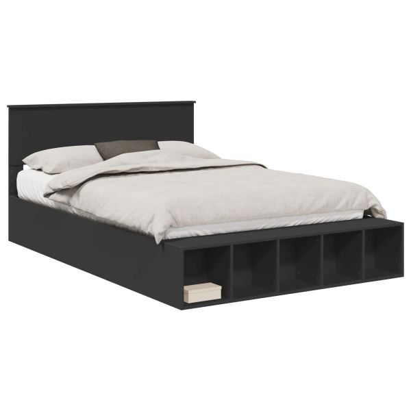 Рамка за легло с рафт Черно 150 x 200 cm Инженерно дърво
