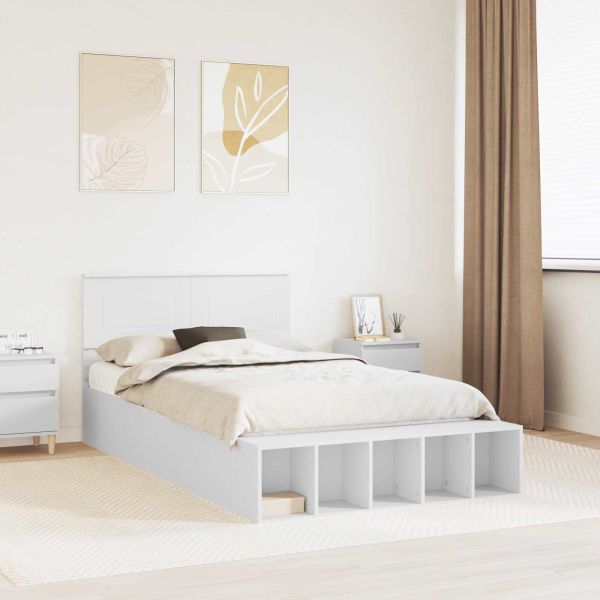 Рамка за легло с рафт Бяло 135 x 190 cm Инженерно дърво